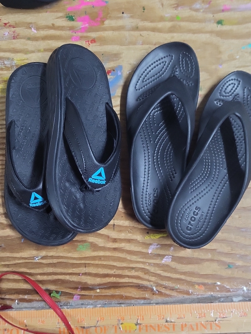Crocs kaydee flip flop 7 nwot and Reebok 6 nwot black